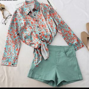 Two piece set longs sleeve with high waist short